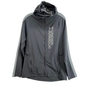 Under Armour Storm Jacket Womens M Grey Full Zip Hooded Windbreaker Fitted